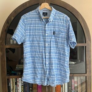 Ben Sherman Men’s Blue Striped Short Linen Sleeve Button Down Size L